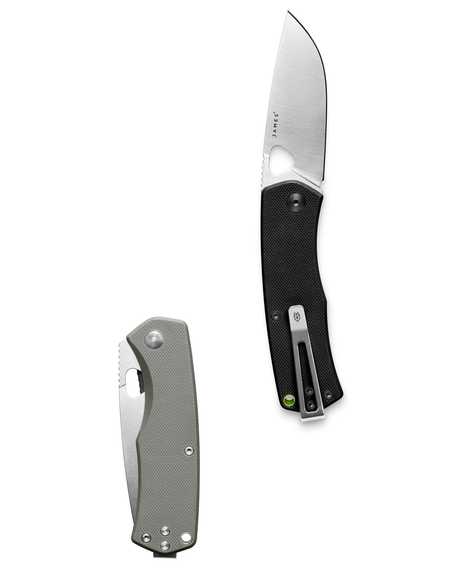 One closed and one opened Folsom pocket knife.