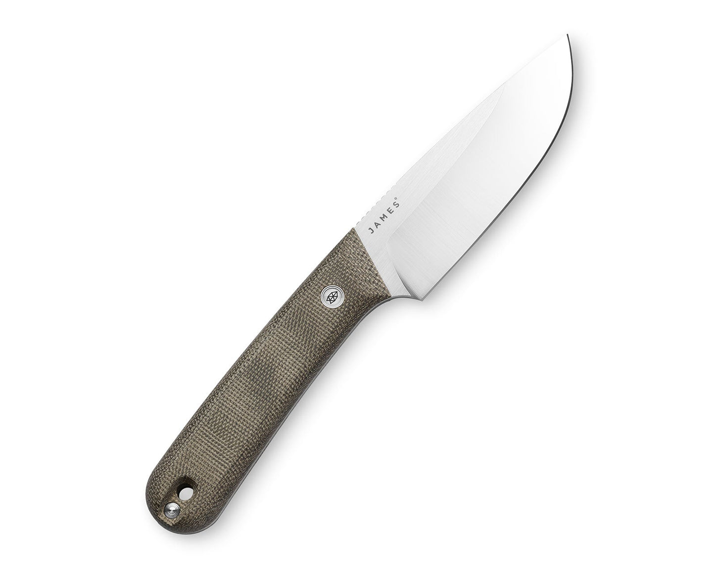The Hell Gap fixed blade camping knife with OD green micarta handle and stainless steel blade.