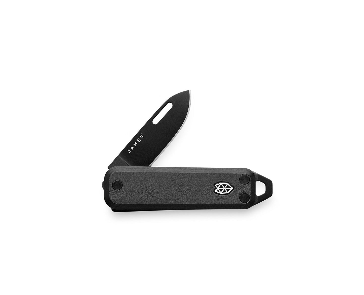 The Elko EDC keychain slip joint folding pocket knife with black handle and black blade.