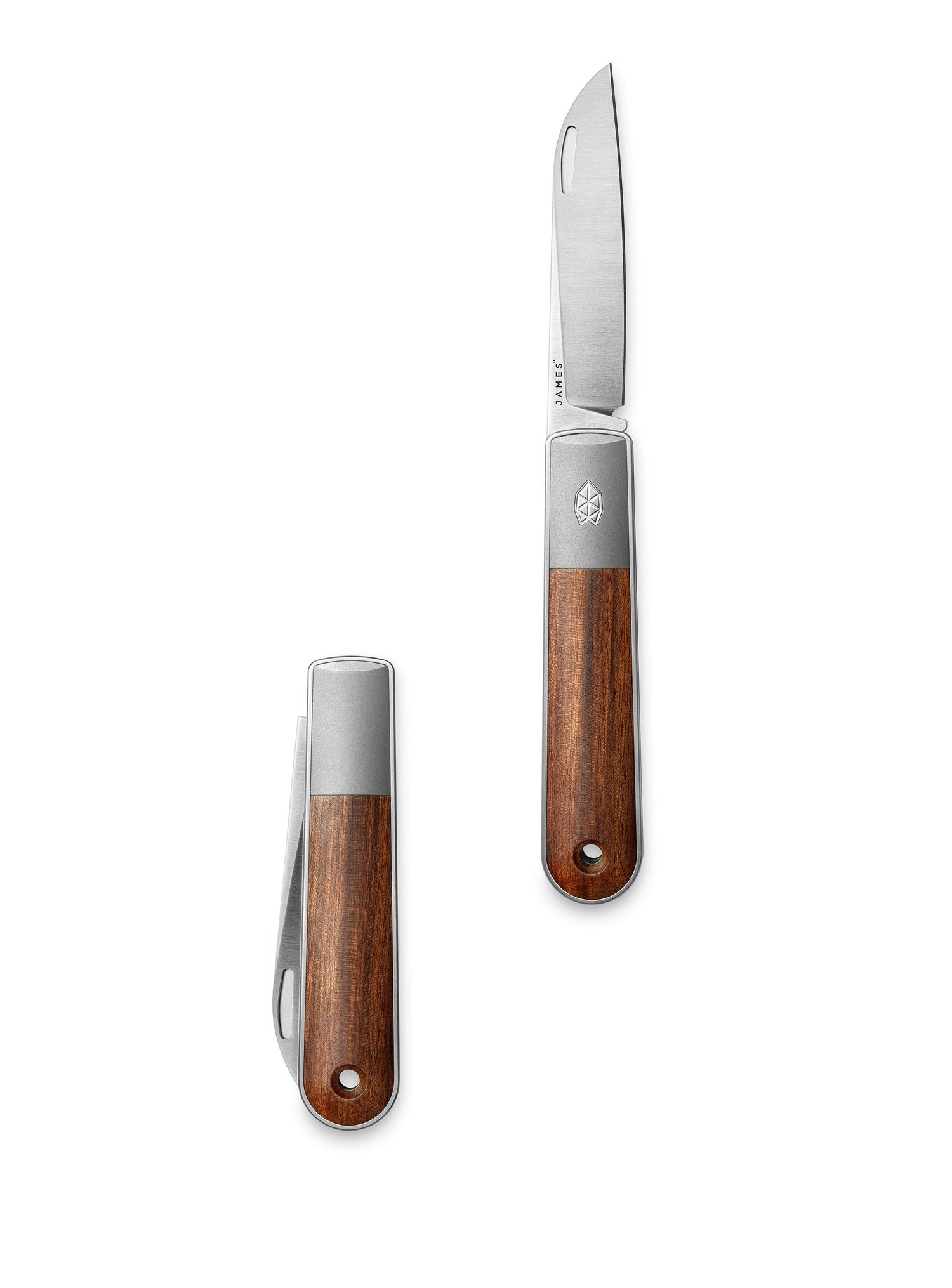 The Wayland classic Barlow EDC folding slip joint rosewood pocket knives open and closed.