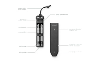 The Warrick EDC screwdriver bit driver in black opened showing the storage area.