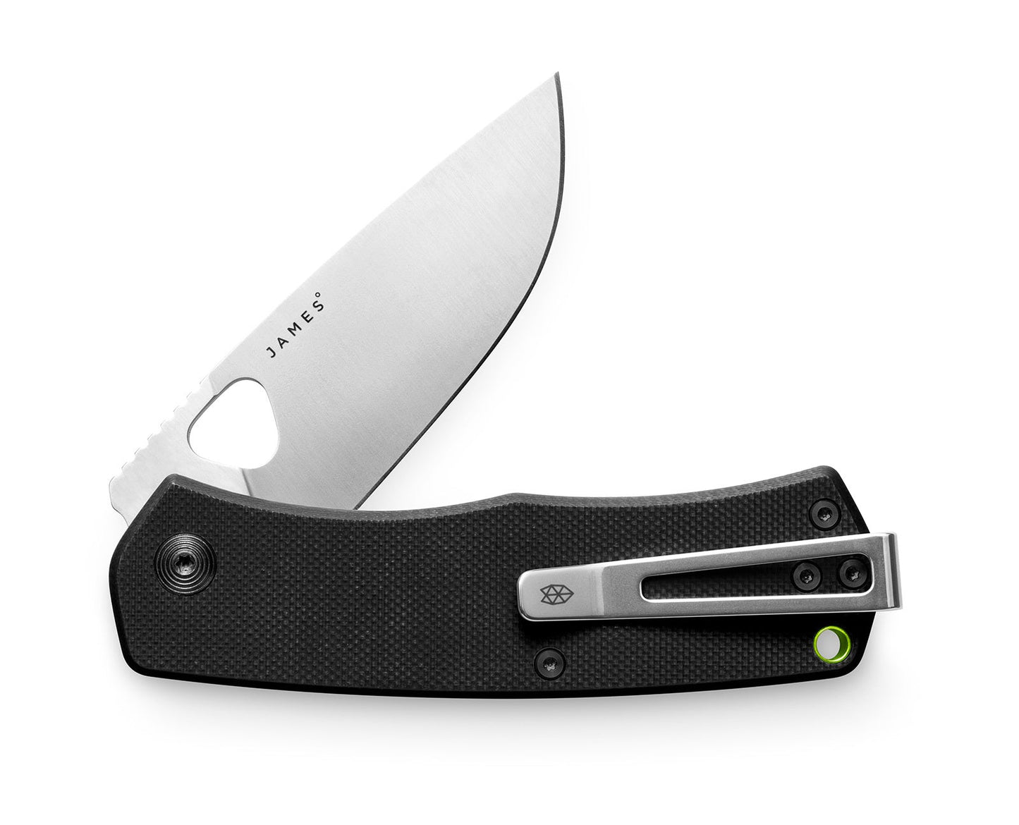The Folsom EDC folding liner lock pocket knife with a black handle and stainless steel blade.