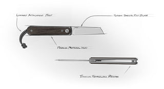 A sketch of the Duval classic EDC flipper pocket knife.