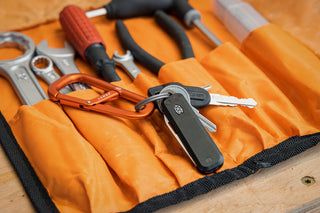 The Elko EDC keychain slip joint folding pocket knife attached to keychain.
