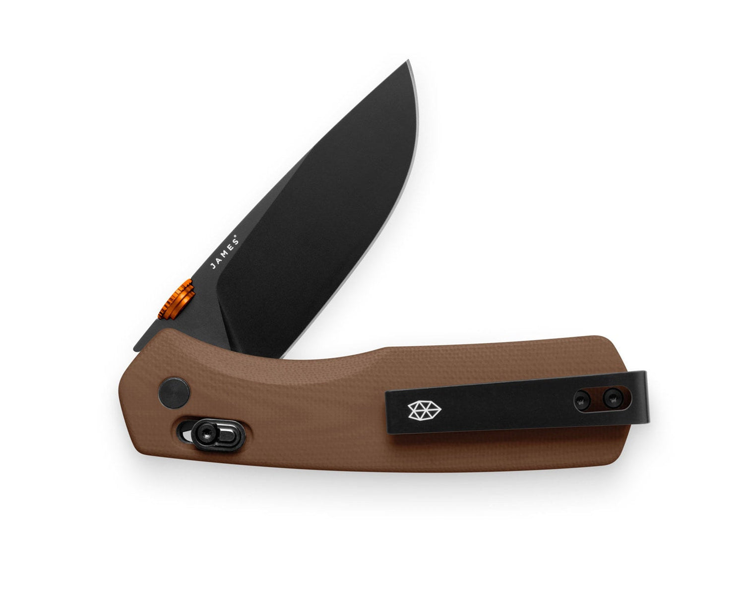 The Carter EDC slide lock folding pocket knife in brown, orange, and black.