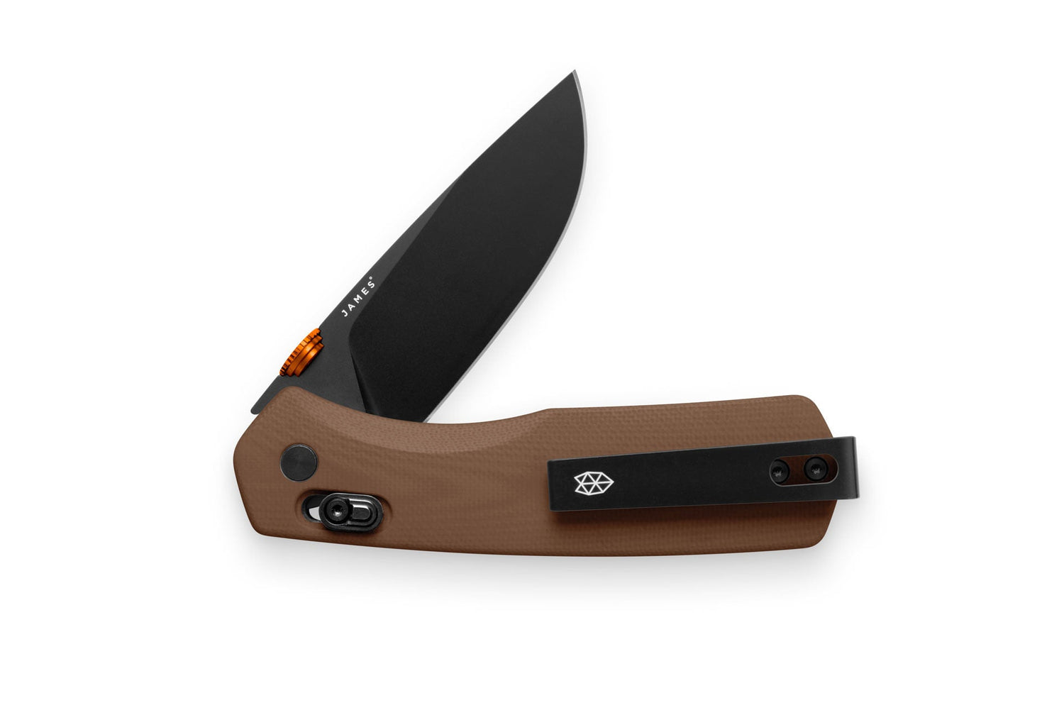 The Carter EDC slide lock folding pocket knife in orange and brown .