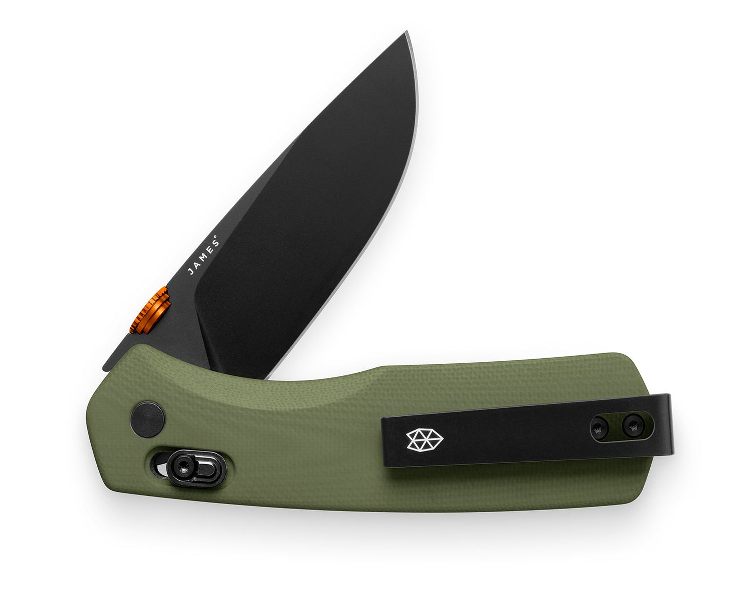 The Carter EDC folding slide lock pocket knife in OD green, orange, and black.