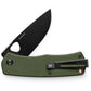 The Folsom EDC liner lock folding pocket knife with OD Green + Orange case and black blade.