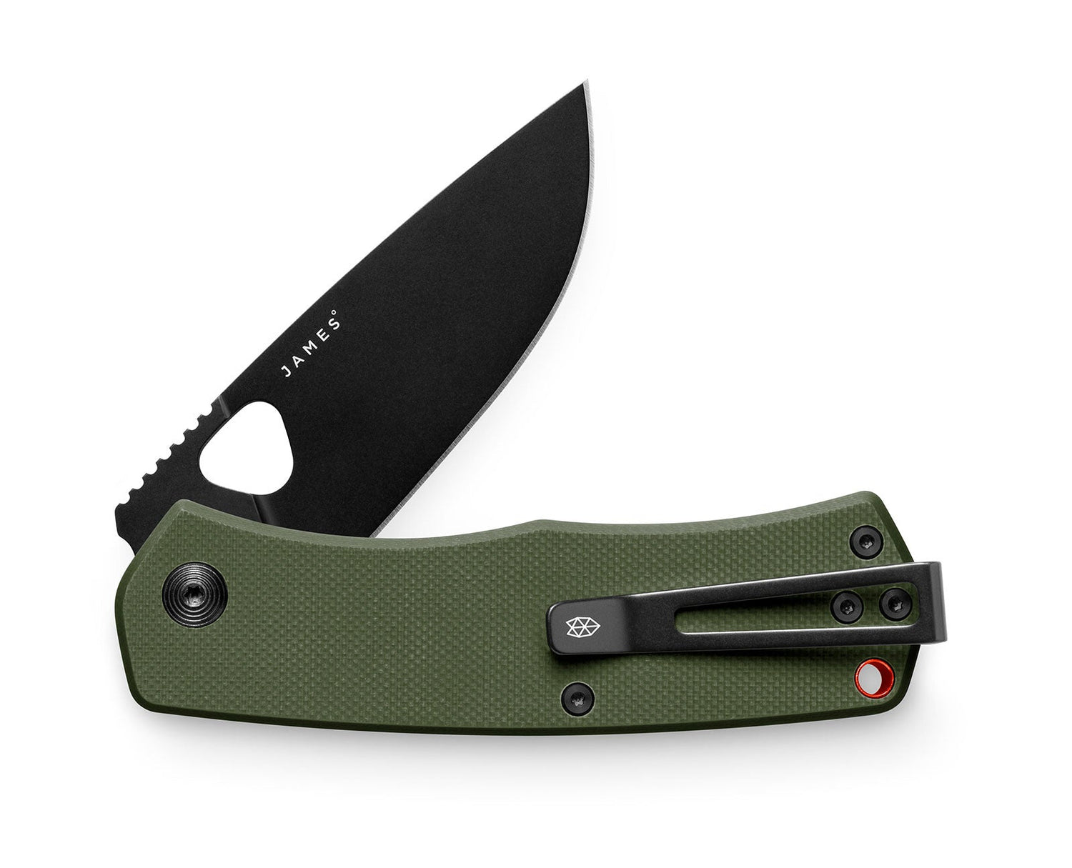 The Folsom EDC liner lock folding pocket knife with OD Green + Orange case and black blade.