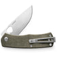 The Folsom EDC folding liner lock pocket knife with OD Green handle and stainless steel blade.