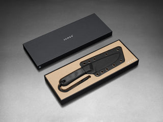 The Hell Gap fixed blade camping knife in its box.