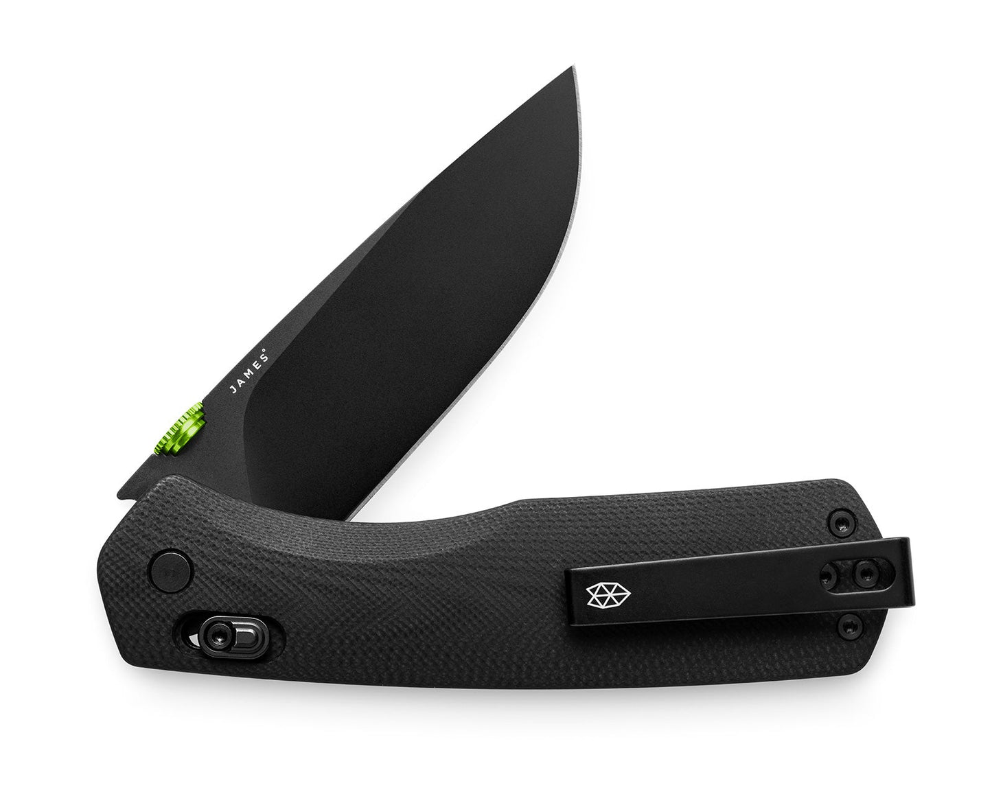 The Carter XL modern EDC folding slide lock pocket knife with a black blade and handle.