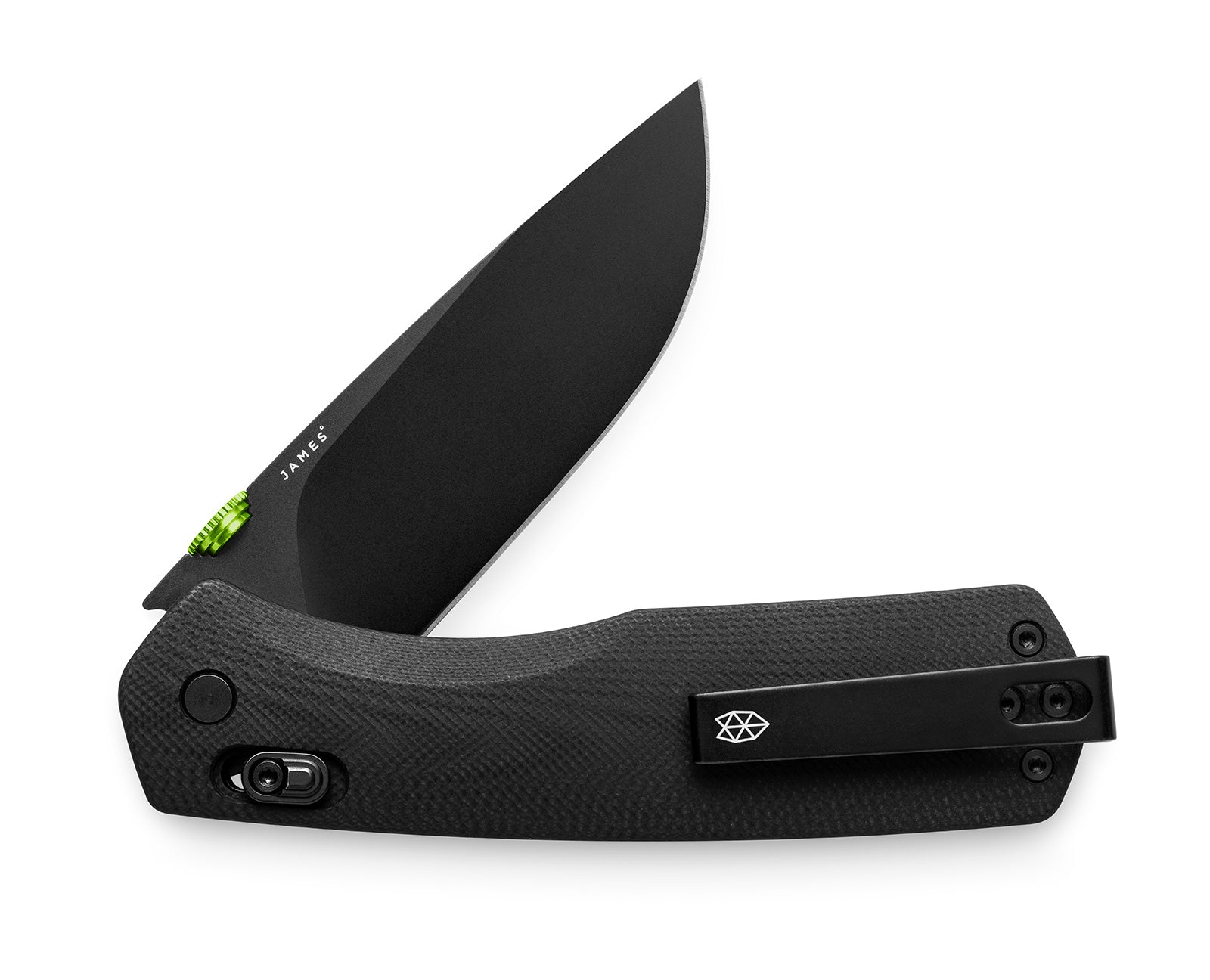 The Carter XL modern EDC folding slide lock pocket knife with a black blade and handle.