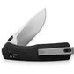 The Carter EDC slide lock folding pocket knife with black micarta handle and stainless steel blade.