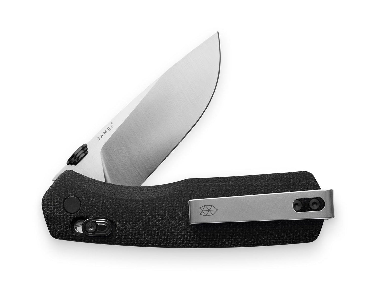 The Carter EDC slide lock folding pocket knife with black micarta handle and stainless steel blade.