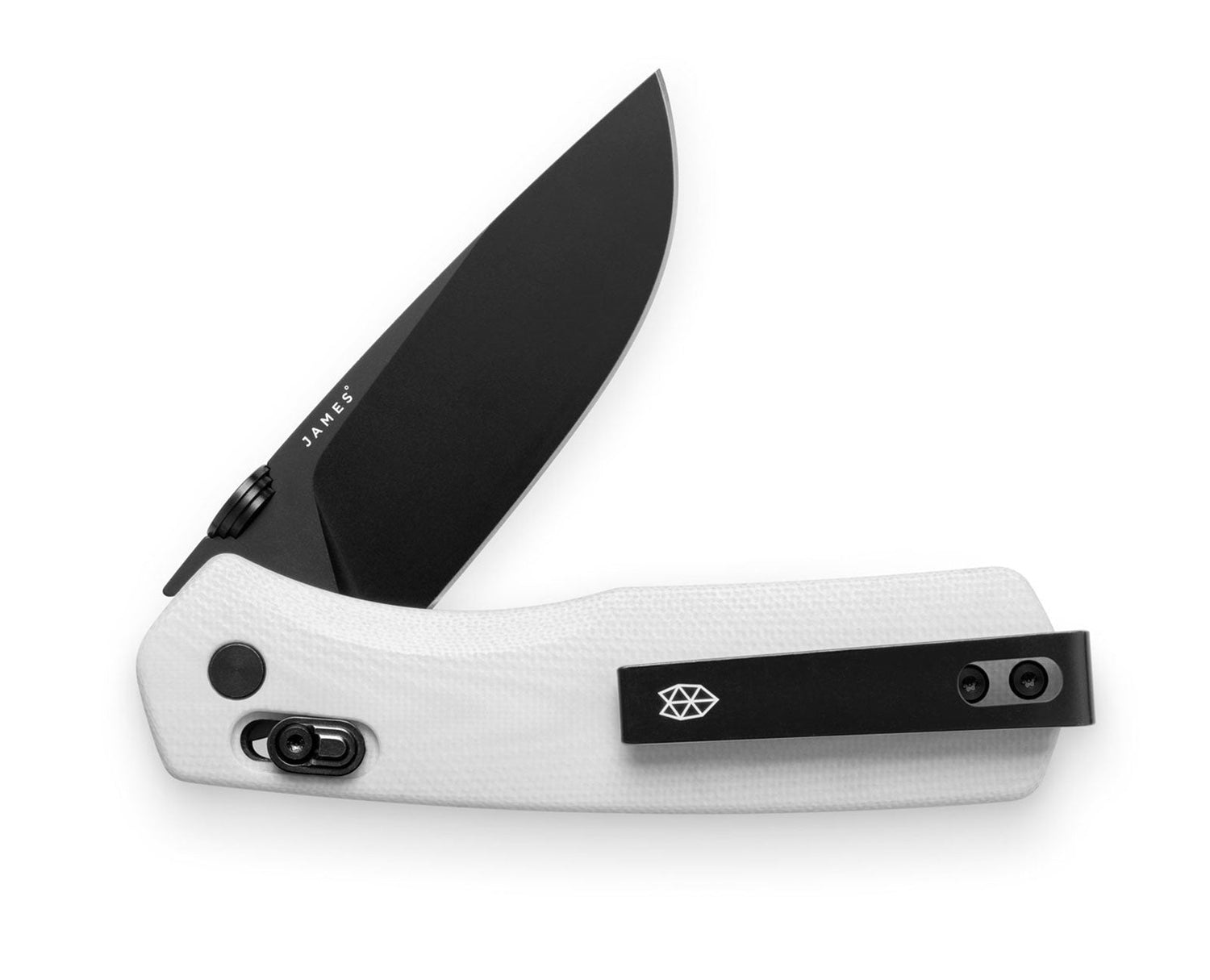 The Carter EDC slide lock folding pocket knife with bone handle and black blade.