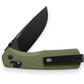 The Carter EDC slide lock folding pocket knife with OD green handle and black blade.