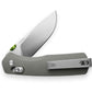 The CarterEDC slide lock folding pocket knife with primer gray handle and stainless steel blade.