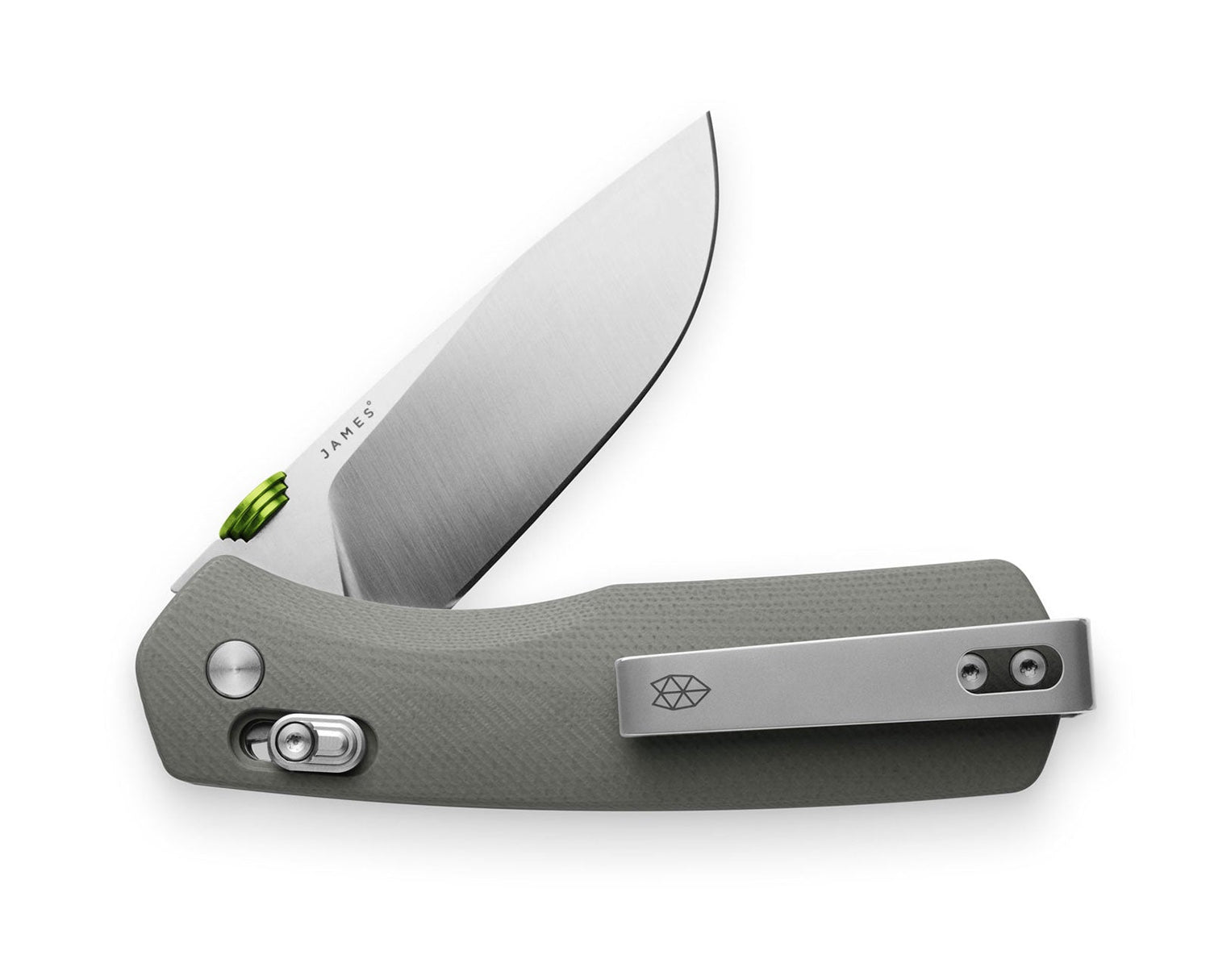 The CarterEDC slide lock folding pocket knife with primer gray handle and stainless steel blade.