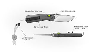 A sketch of the Carter EDC slide lock folding pocket knife.