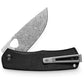 The Folsom EDC liner lock folding pocket knife with black micarta handle and Damascus blade.