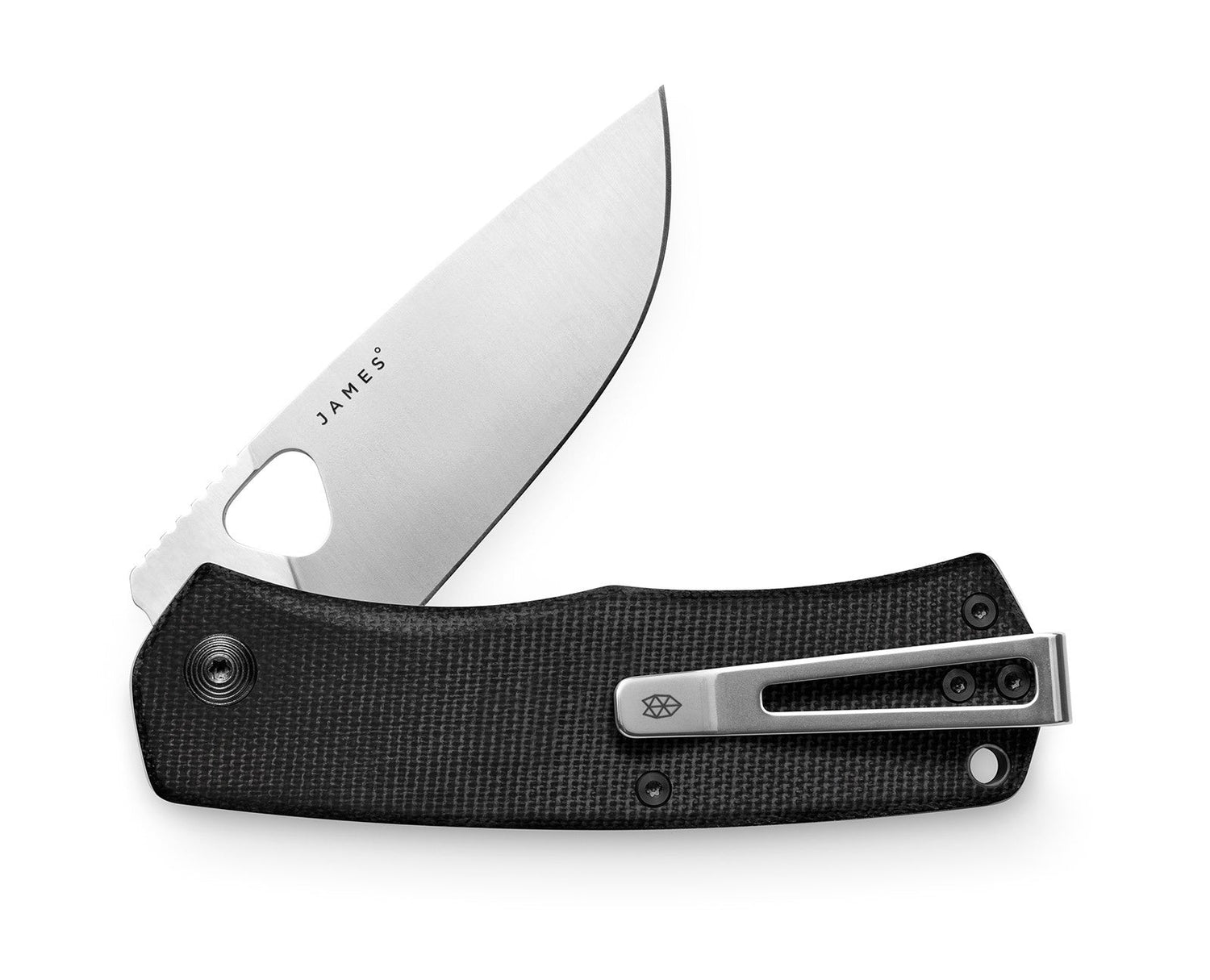 The Folsom EDC liner lock folding pocket knife with black micarta handle and stainless steel blade.