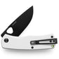 The Folsom EDC liner lock folding pocket knife with bone handle and black blade.