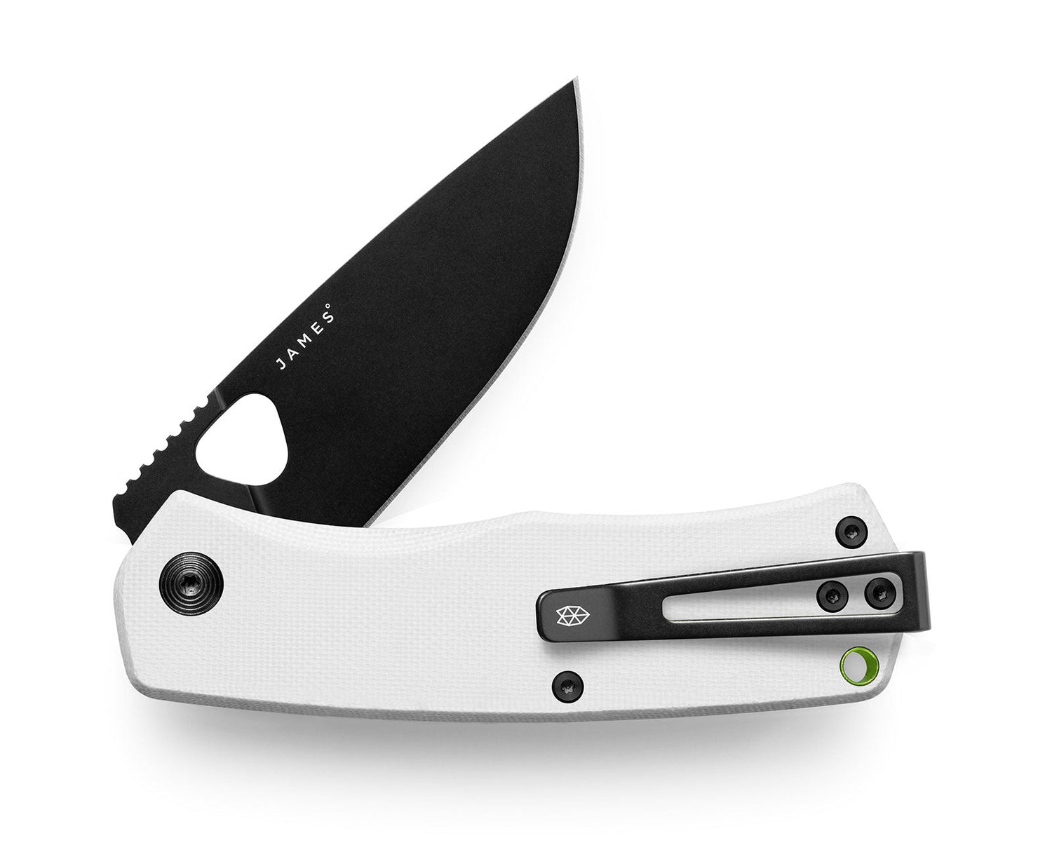 The Folsom EDC liner lock folding pocket knife with bone handle and black blade.
