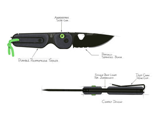 A sketch of the Redstone EDC slide lock folding pocket knife.