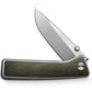 The Barnes integral titaniums EDC frame lock folding pocket knife with OD Green handle and stainless steel blade. 