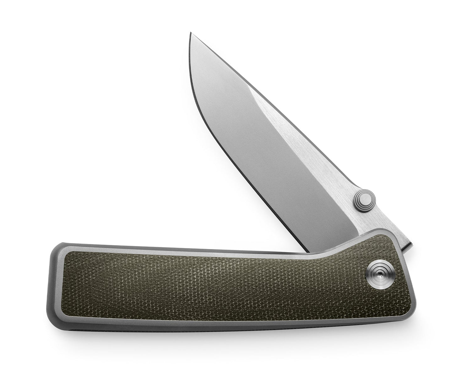 The Barnes integral titaniums EDC frame lock folding pocket knife with OD Green handle and stainless steel blade. 