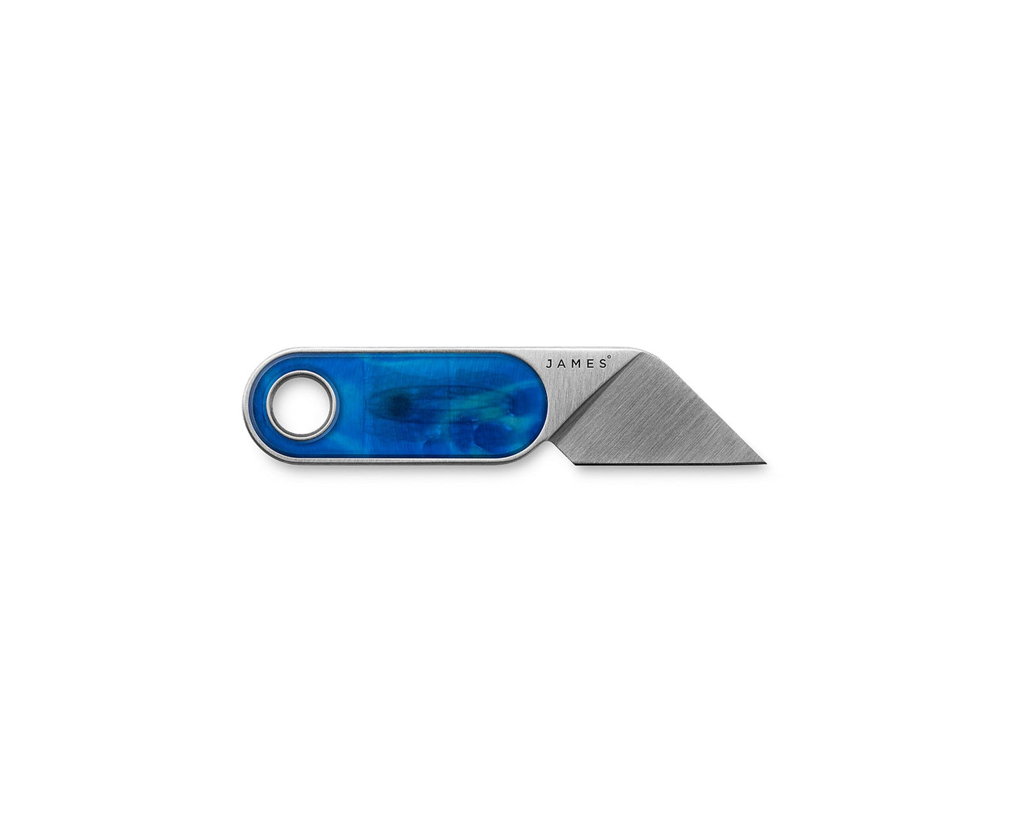 The Abbey mini fixed blade knife with tie dye blue handle and stainless steel blade.