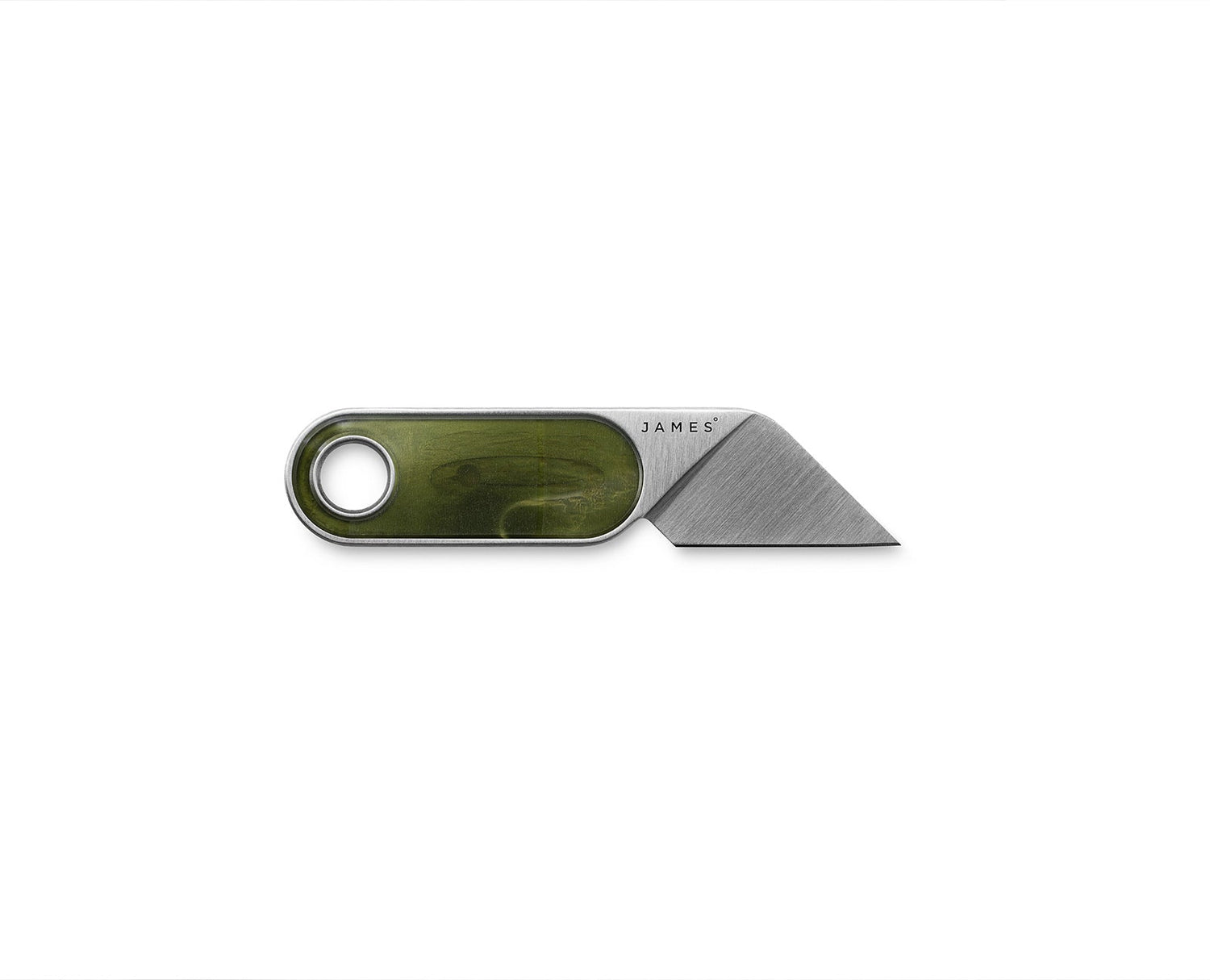 The Abbey mini fixed blade knife with tie dye green handle and stainless steel blade.