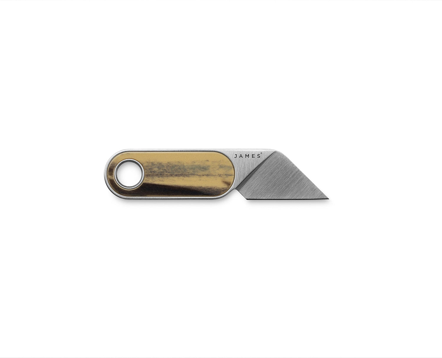 The Abbey mini fixed blade knife with tie dye tan handle and stainless steel blade.