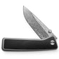 The Barnes integral titanium EDC frame lock pocket knife with Damasteel blade and black Micarta handle.