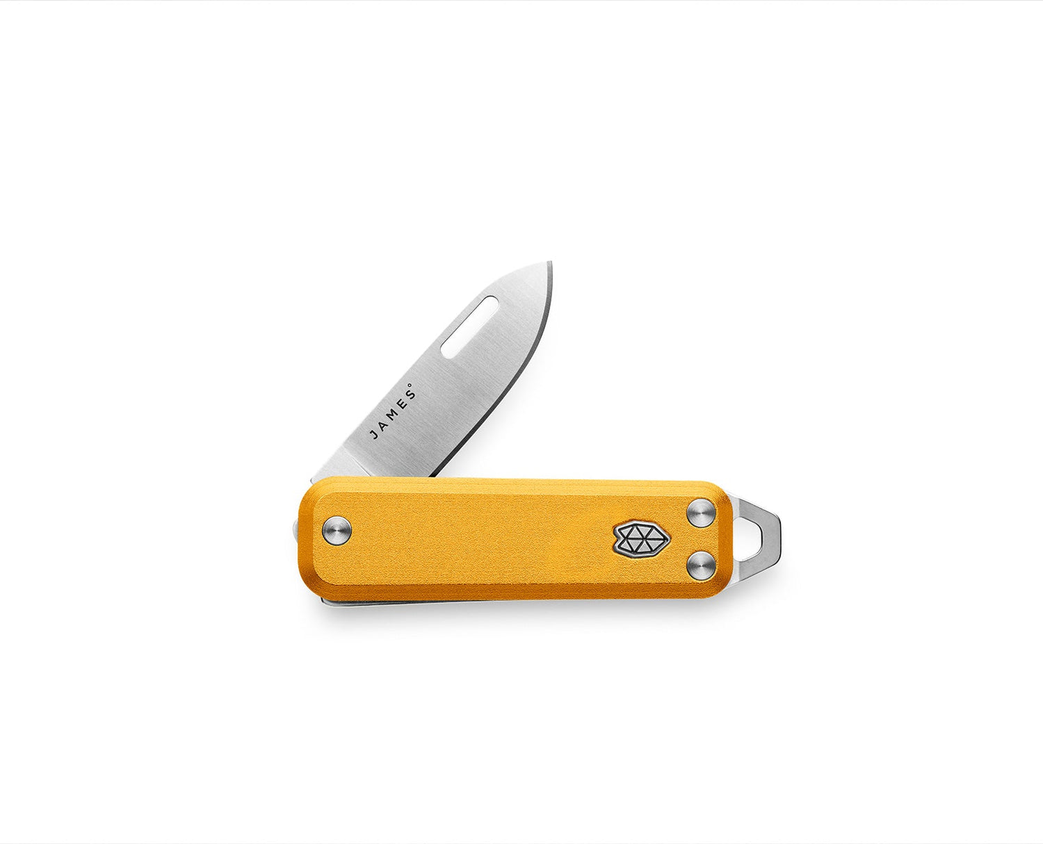 The Elko EDC folding slip joint keychain pocket knife with canary handle and stainless steel blade.