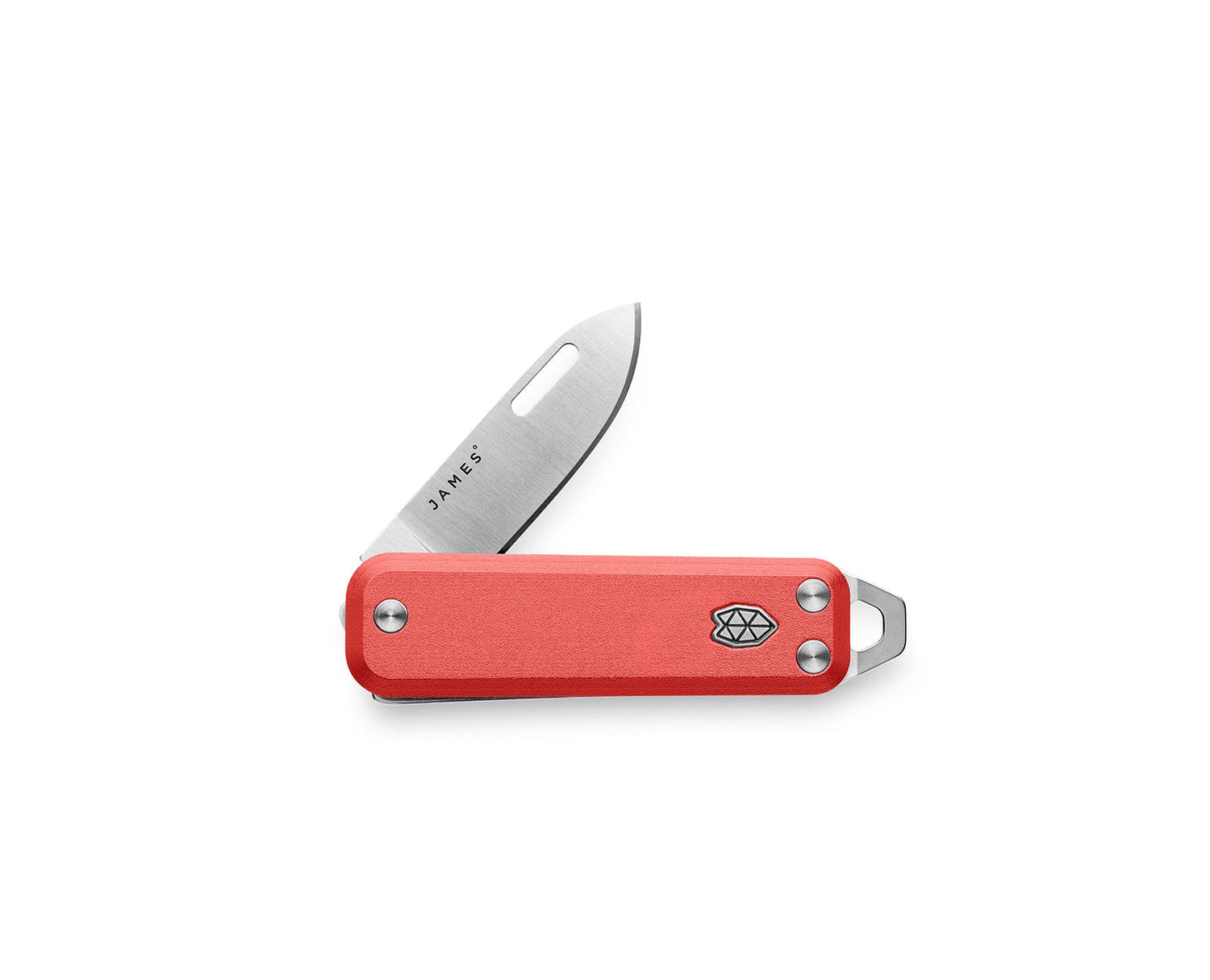 The Elko EDC keychain folding slip joint pocket knife with coral handle and stainless steel blade.