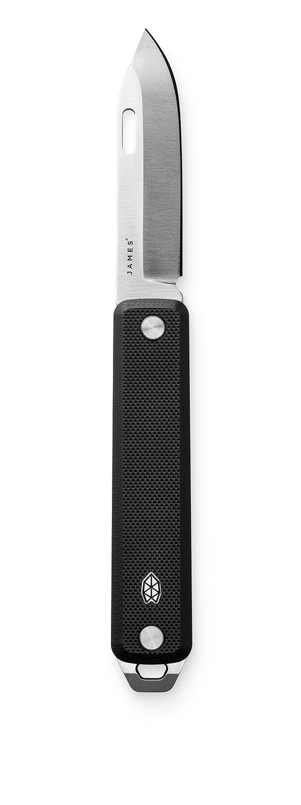 The Ellis Slim EDC slip joint folding pocket knife full vertical in black with stainless steel blade.