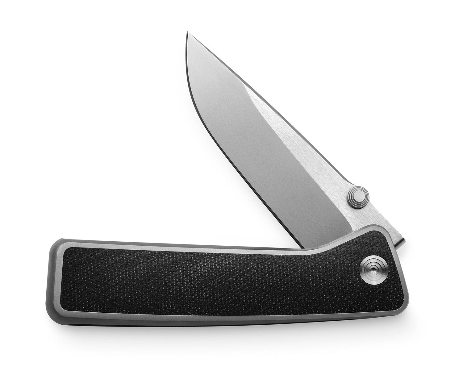 The Barnes integral titanium EDC frame lock folding pocket knife with a Micarta handle and stainless steel blade.