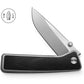 The Barnes integral titanium EDC frame lock folding pocket knife with a black Micarta handle and stainless steel blade.