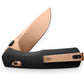 The Carter EDC slide lock folding pocket knife in rose gold and black.