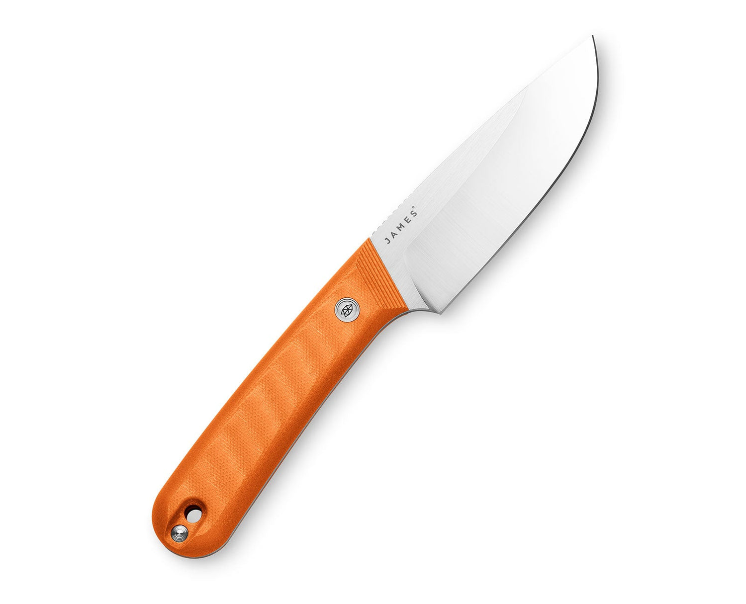 The Hell Gap fixed blade camping knife with orange handle and stainless steel blade.