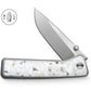 The Barnes integral titanium EDC folding pocket knife with heron scale.