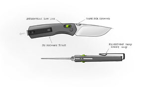 A sketch of the Carter EDC slide lock folding pocket knife.