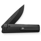 The Chapter 2EDC frame lock titanium folding pocket knife in all black with the clip showing.