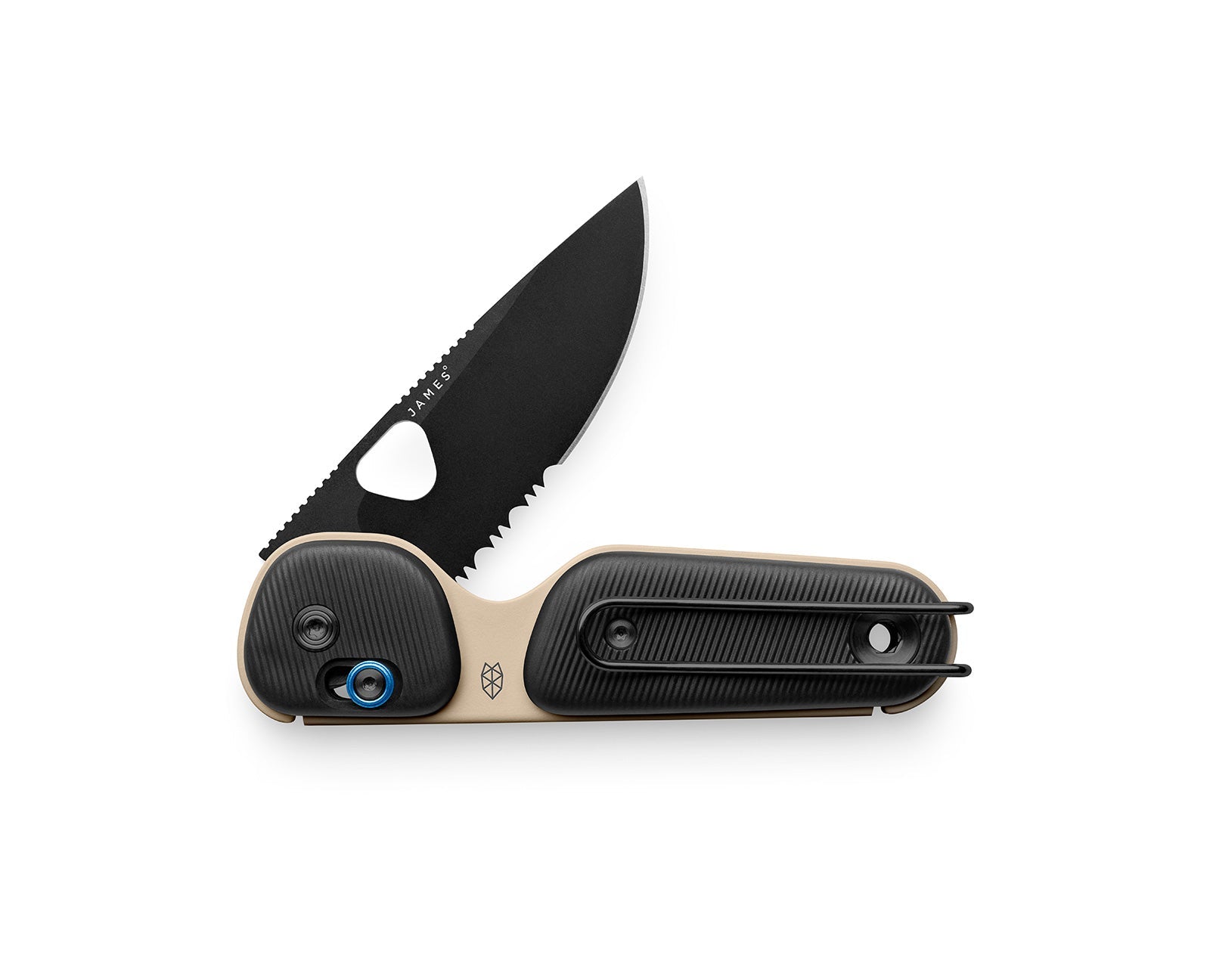 The Redstone EDC slide lock folding pocket knife in the coyote tan and black.