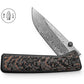 The Barnes LTD integral titanium frame lock pocket knife with a Snakesin Copper handle and Damasteel blade.