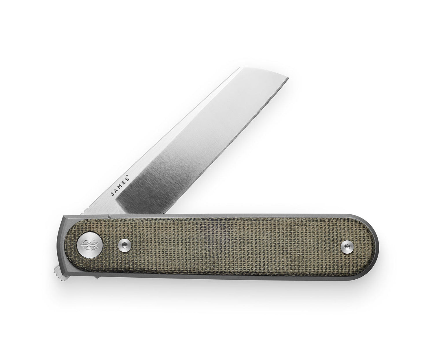 The Duval EDC folding pocket knife with green micarta handle and stainless steel blade.