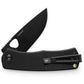 The Folsom EDC folding liner lock pocket knife with a black handle and black blade.