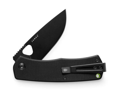 The Folsom EDC folding liner lock pocket knife with a black handle and black blade.